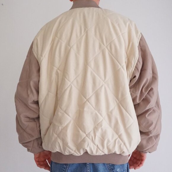 80s Cooperstown Atlanta Braves Cream Quilted Button Up Varsity Bomber Jacket XL - Picture 2 of 16